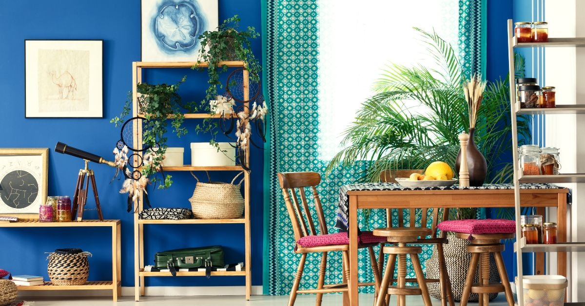 A simple and light wooden Table with chairs around